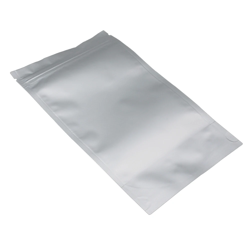 Bolsa de aluminio de Mylar puro con cierre de cremallera, bolsa de pie con autosellado, reutilizable, resellable, Doypack de almacenamiento de alimentos, 100 Uds.-5