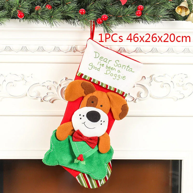 1PCs 46x26x20cm Рождественские чулки, носки, кошка, собака, лось, Navidad, год, мешок для конфет Рождество, украшения, рождественские елки, вечерние подарочные сумки для детей - Цвет: 1PCs 46x26x20cm