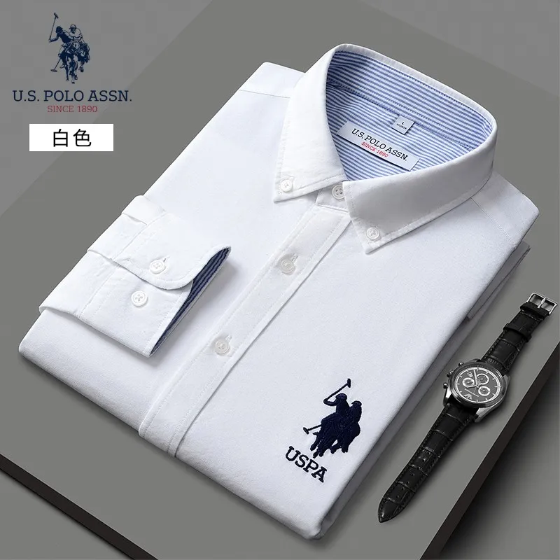 Мужская классическая рубашка поло из хлопка с длинным рукавом | одежда