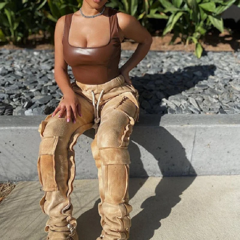 Брюки-карго женские с завышенной талией в стиле хип-хоп | Женская одежда