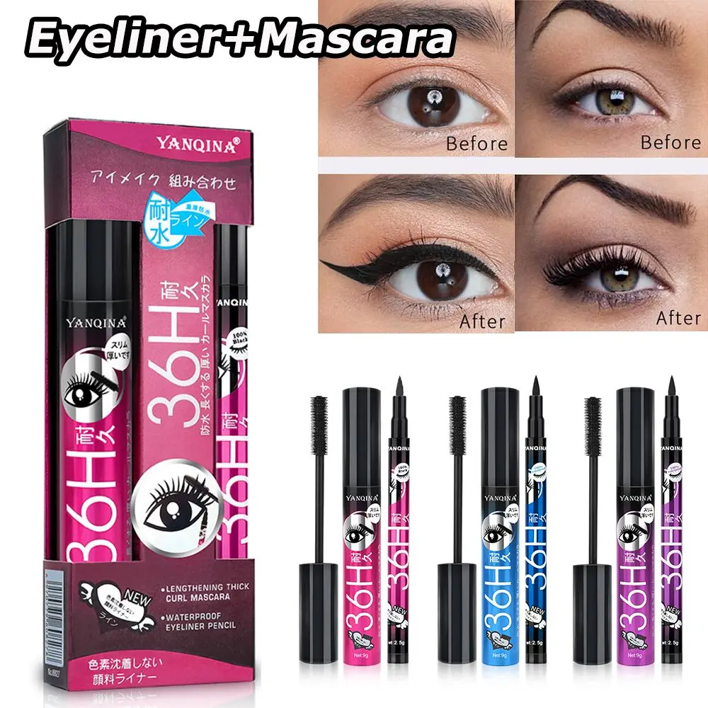 

2Pcs NEW Waterproof 4D Fiber Long Lasting Eyelashes Extension Mascara Eyeliner Sets Cosmetics Makeup Tools