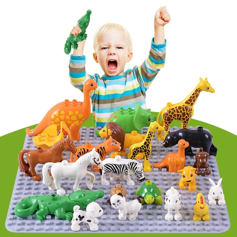 Животные Legoily Duploed Серия животных Юрский Мир модель фигурки большие строительные