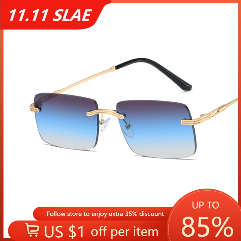 

Rimless Gradient Sunglasses Women Small Sqaure Sun Glasses Ladies Vintage Rectangle Eyeglasses Luxury Brand Designer Shades UV