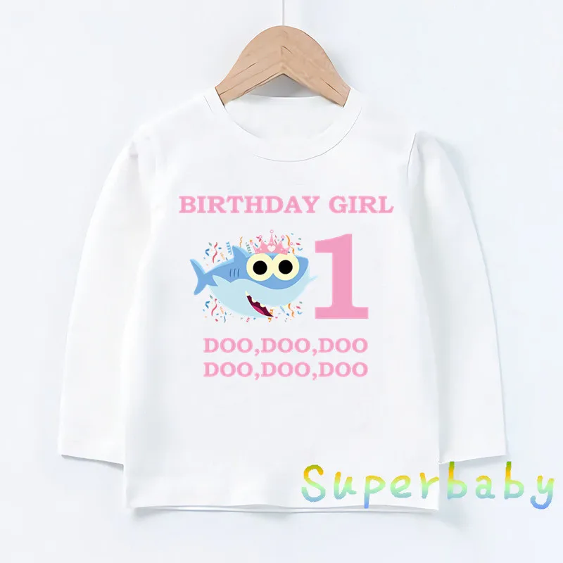 Свечи "Happy Birthday" для торта, Акула, 1-9 лет, футболка с принтом цифр, Забавные топы с рисунком для маленьких мальчиков и девочек, Детская футболка с длинными рукавами, LKP2441