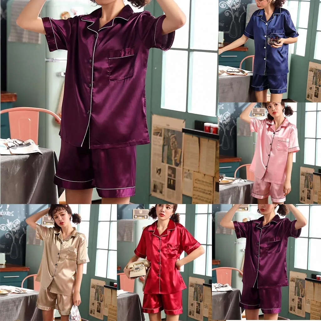 

Sleepwear 2020 Fashion Women Short Sleeve Sleepwear Pajamas Sets Loungewear home clothes comfortable A40