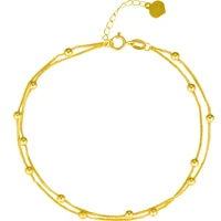 sinya au750 18k solid gold bracelet anklet with 2 5mm gold beads for women girls mom length 15cm3cm hot sale