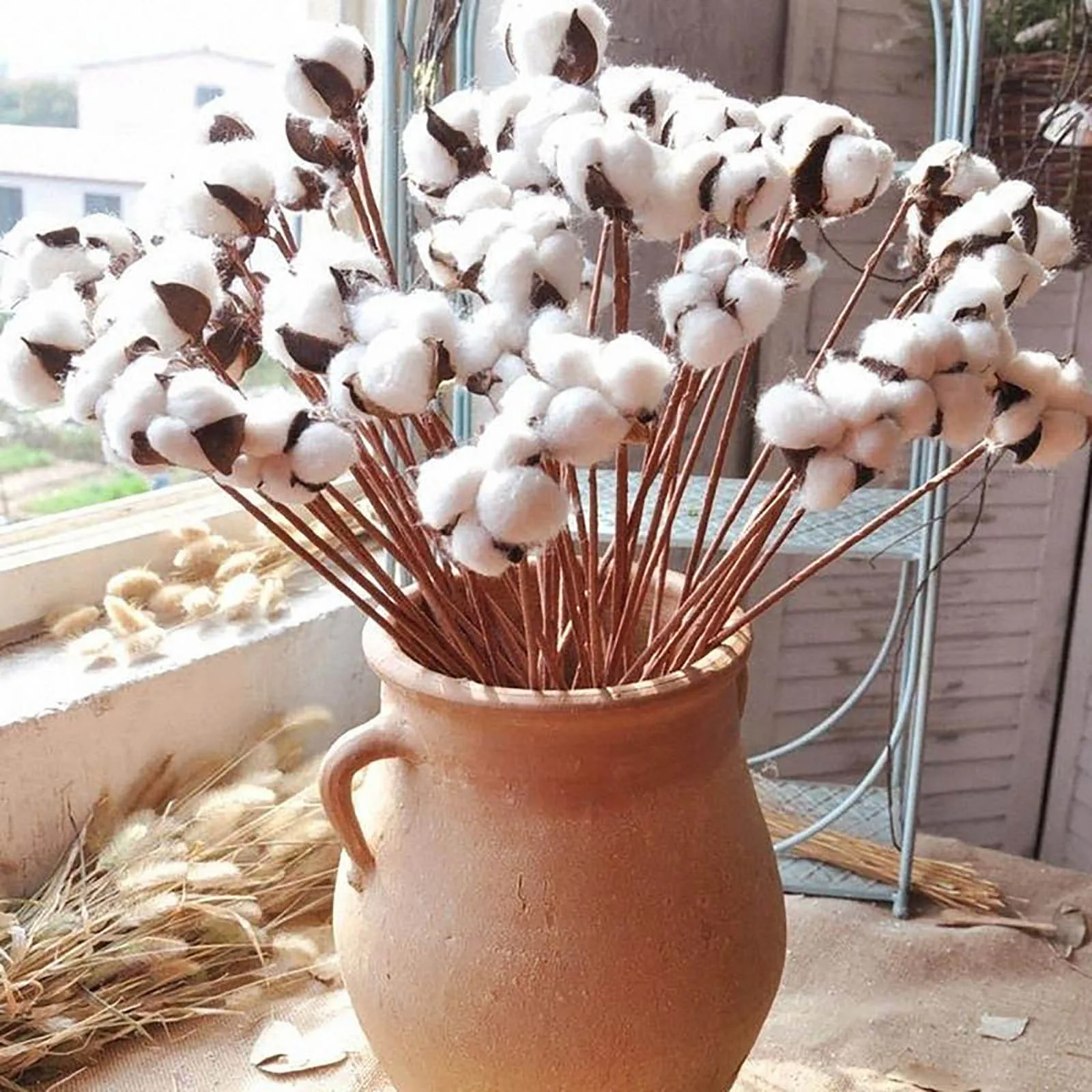 

10pc Simulation Cotton Flowers Home Decorative Artificial Flowers Branch Bridesmaid Bouquet Decor Fake Dried Flower Room Decor