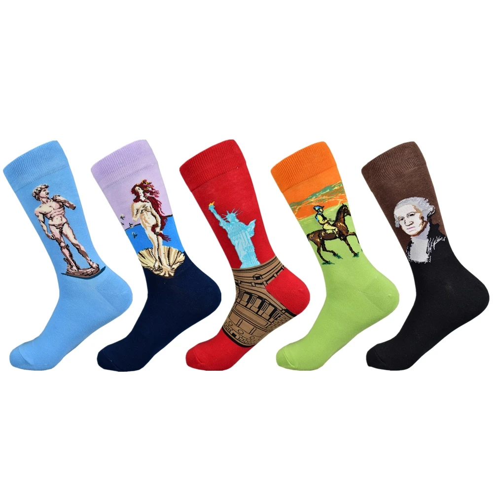 Happy Socks, ограниченная серия, повседневные, новинка, мужские забавные носки, подарочный набор, серия масляной живописи, чёсаный хлопок, новинка, мужские, 5 пар