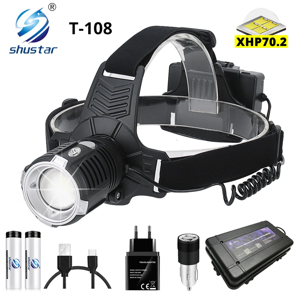 Фонарь налобный светодиодный водонепроницаемый с фитилем P70.2 3 режима