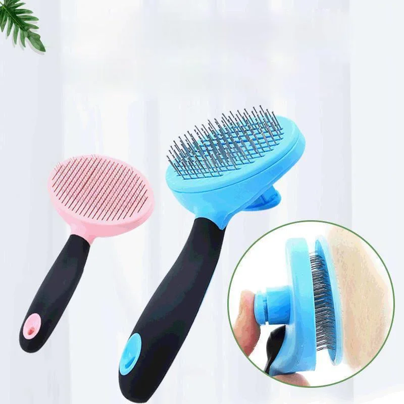Dogs and cats comb one-click automatic hair cleaning plastic round self-cleaning steel needle comb pet supplies fur bath brush