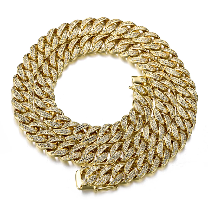 

Hip Hop 13MM Gold AAA CZ Bling Iced Out Cubic Zirconia Geometric Cuban Miami Chain Necklaces For Men Choker Jewelry