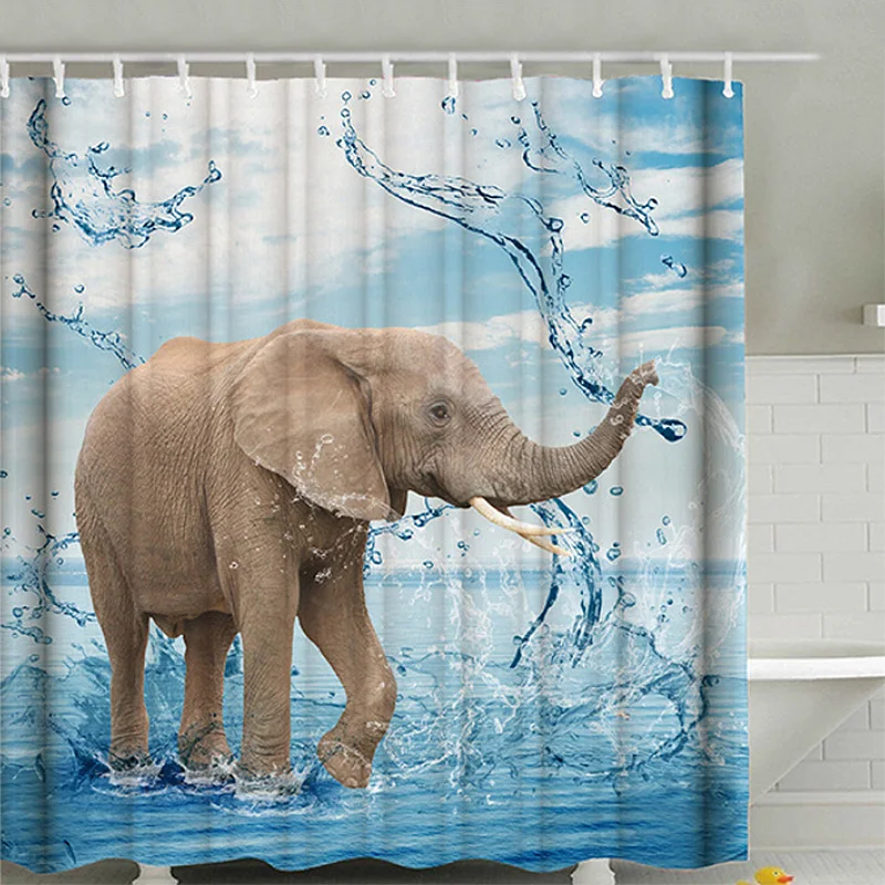 

Elephant Printed Bathroom Shower Curtain Polyester Waterproof Mildewproof Elephant Pattern Shower Curtains