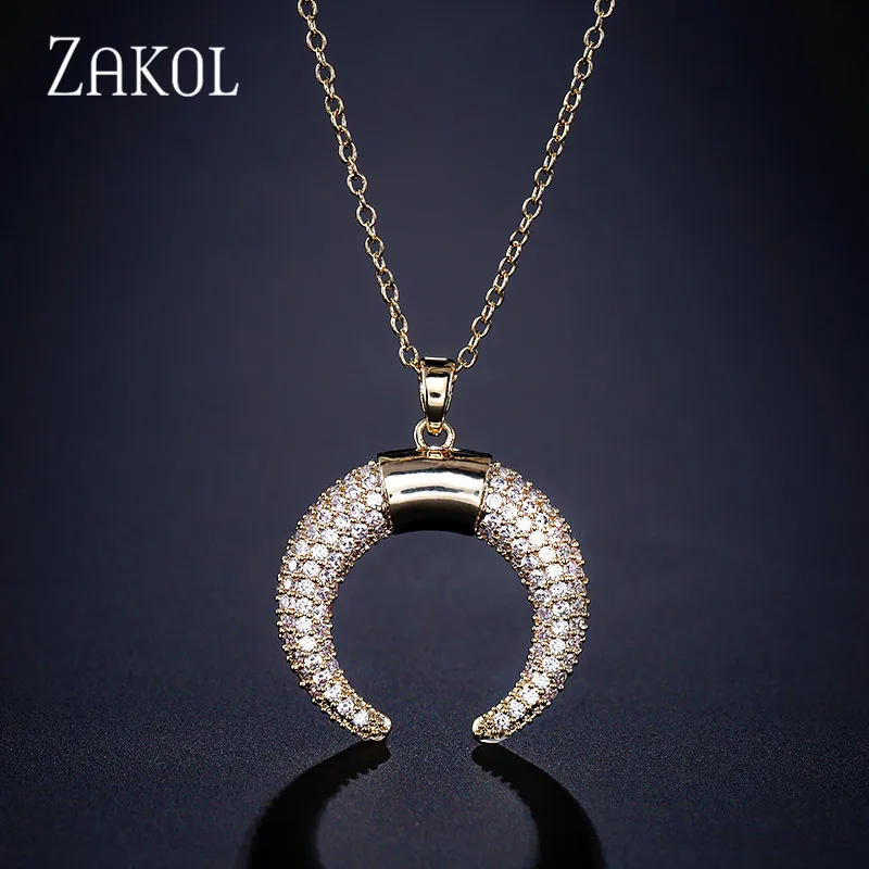 ZAKOL новые модные изысканные ожерелья с кулоном в виде Луны из Кубического