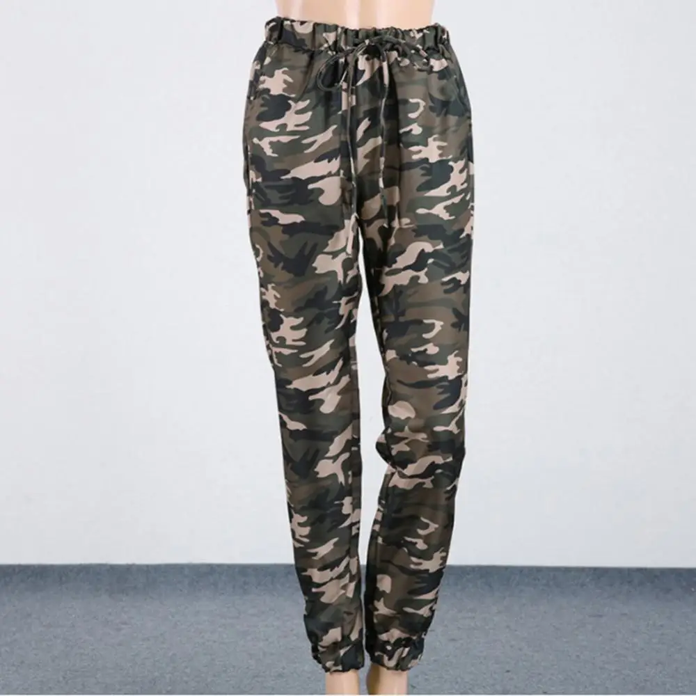 

50%HOT Women Casual Drawstring Pockets Long Skinny Pants Ankle Tied Camouflage Trousers