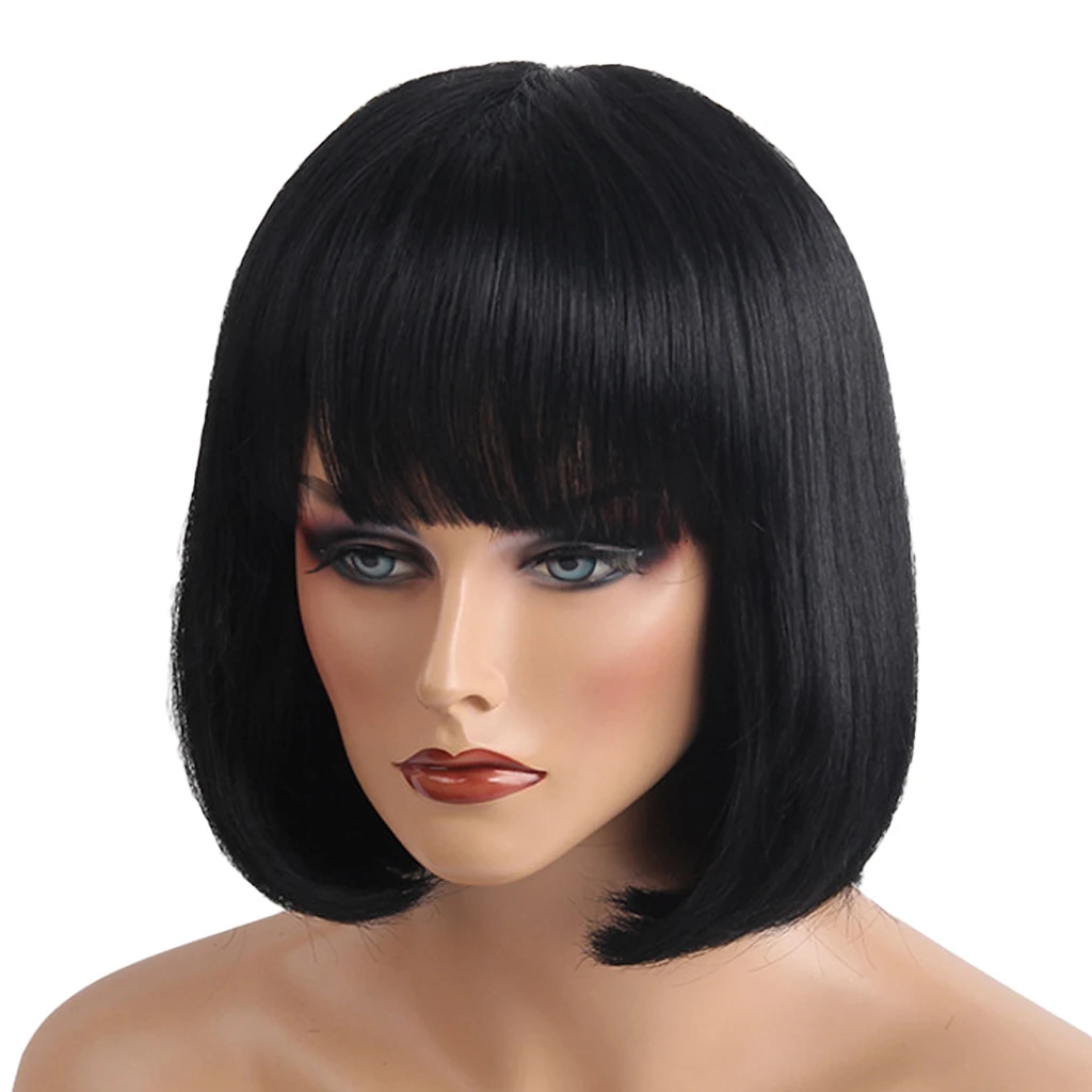 

Bob Style Human Hair Natural Black Straight Wig Real Human Hair Wigs+Comb