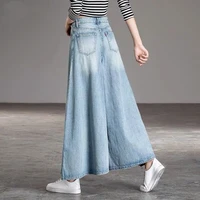 2021 high waist wide leg pants women spring and autumn tall and flowing skirt pants washed denim trousers