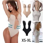 Боди Корректирующее белье сексуальное нижнее белье с глубоким v-образным вырезом Body Shaper с низким вырезом на спине с u-образным вырезом стринги Корректирующее бельё для женщин талии тренер Для женщин прозрачным ремешком, с подкладкой, пуш-ап, корсет