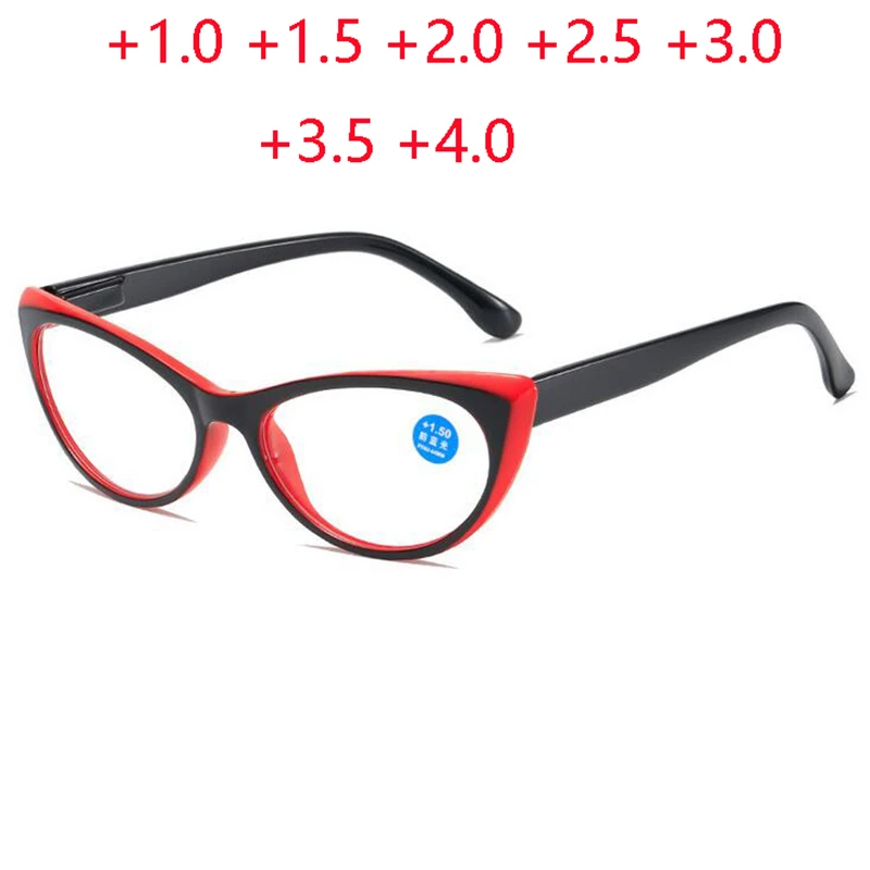 

Spring Leg Anti Blue Light Cat Eye Reading Glasses Women Plastic Black Red Frame Hyperopia Eyeglasses Magnifier +1.0 +1.5 To +4
