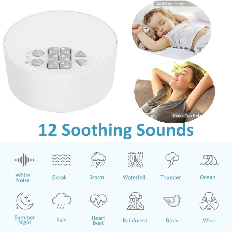 

USB Rechargeable White Noise Machine Automatic Timed Shutdown Sleeping Relaxing Sound Machine For Baby Adult Office Travel