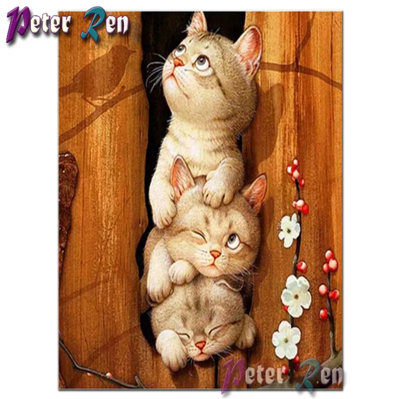 

Peter ren 5d diamond painting animal pattern full diamond embroidery three cat DIY mosaic Picture Rhinestone home decoration art