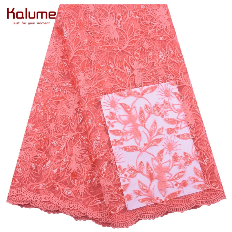 Kalume Новое поступление африканская кружевная ткань с блестками 5 ярдов