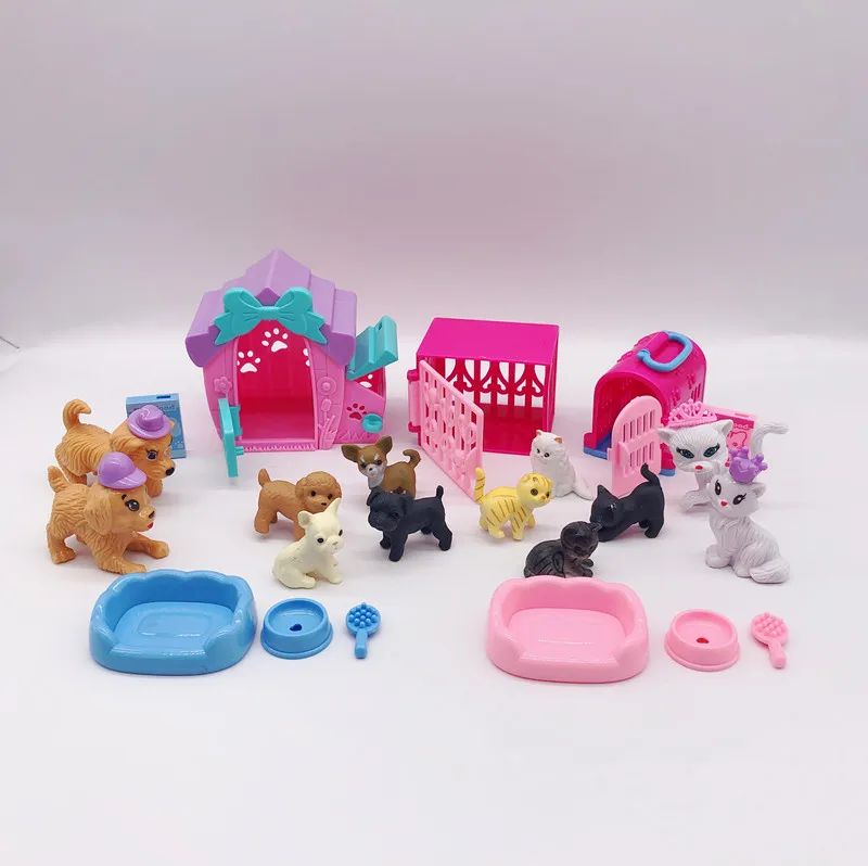 Аксессуары для кукол Барби милые кошки и собаки с клеткой кошек + клетка собак