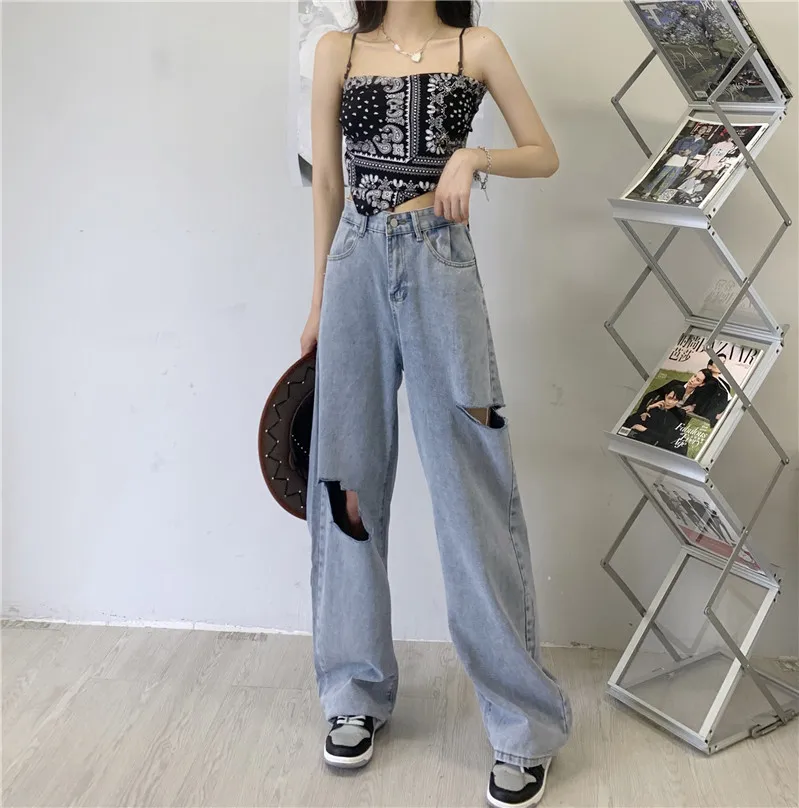 

Large Size Jeans Summer Wide Leg Trousers Loose Pantalon Taille Haute Femme Pantalones Mujer Cintura Alta Trousers For Women