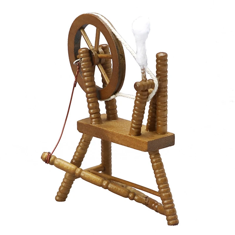 

1:12 Scale Dollhouse Miniature Hand Reeling Machine Wooden Spinning Wheel Retro Mini Spinning Wheel Brown