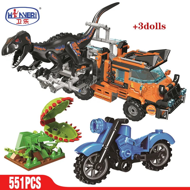 

551pcs Capturetoys Catching Truck Jurassic World Park Figures Building Blocks Bricks Education Toys for Children gifts 8052