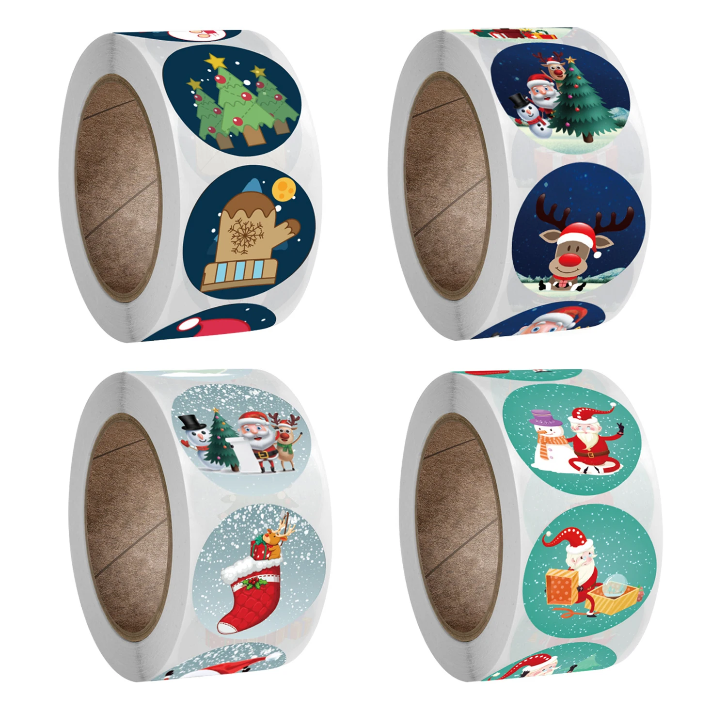

100pcs/lot Santa Snowman Round Stickers for Christmas Gift Box Labels Cake Wrapping Sticker Scrapbooking Decoration Tags 2021