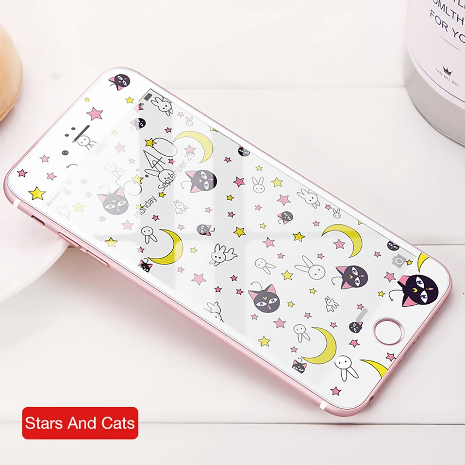 Милый мультфильм закаленное стекло для iPhone 7 8 Защитная пленка для экрана для iPhone 7 8 Plus Защитная пленка для экрана 3D мягкая твердость края