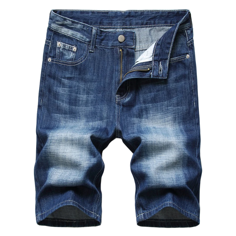 

Men's Classic Blue Denim Shorts Summer Knee Length Washed Jeans