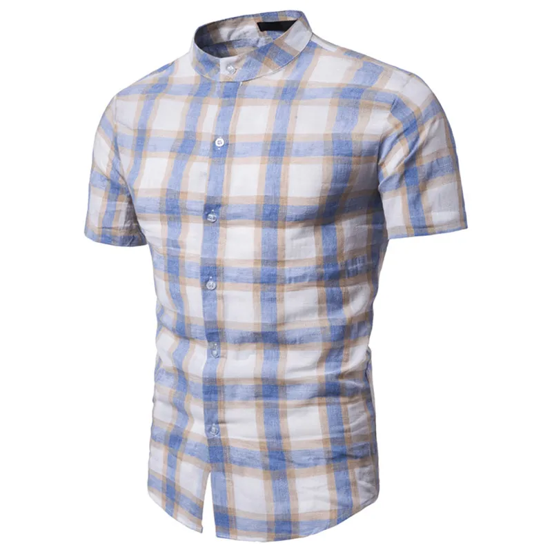 

2020 Plaid Causal Mens Shirt Cotton Fashion Short Sleeves Summer Button Up Shirt