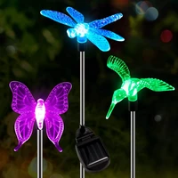 3 pack solar garden light outdoor solar figurine stake light color changing solar landscape light for yard lawn patio pathway