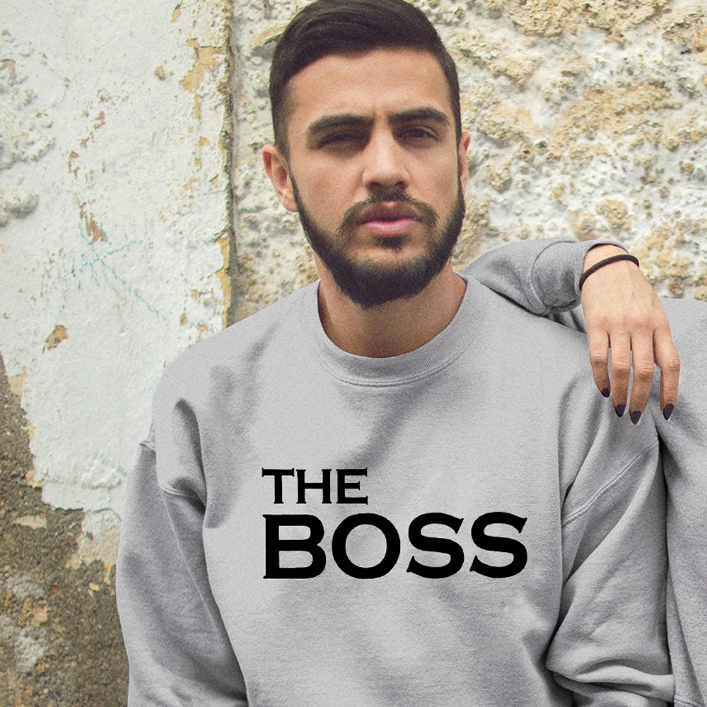 the boss-gray Толстовка для пар с надписью «The Boss The Real Boss»; Повседневная осенне-зимняя одежда унисекс; хипстерский свитер; пуловер - Цвет: the boss-gray