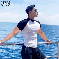 summer new muscle fitness sports short sleeve elastic breathable sweat wicking quick drying short sleeve t shirt casual top