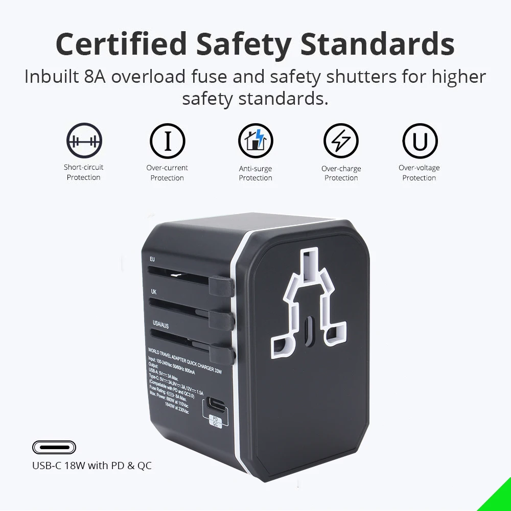 QC3.0 PD USB All in One Charger Adapter for Travel with EU US UK AU Plug Universal Power Sockets | Электроника