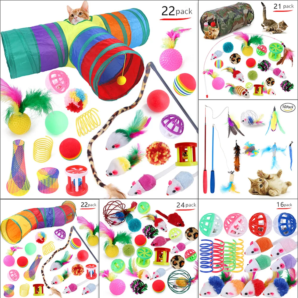 

Cat Toy Sets Kitten Toys Assorted Cat Tunnel Catnip Fish Feather Teaser Wand Fish Fluffy Mouse Mice Balls and Bells Toys for Cat