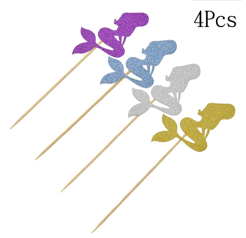 cake topper 4pcs Тема русалки вечерние бумажные Пригласительные открытки на свадьбу, день рождения, вечеринку, украшения для девочек, открытки на день рождения, вечерние принадлежности - Цвет: cake topper 4pcs