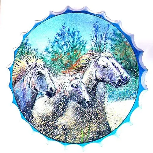 Tin Sign Bottle Cap Metal Tin Sign Horse Mustang , Round Metal Signs for Home and Kitchen Bar Cafe Gas