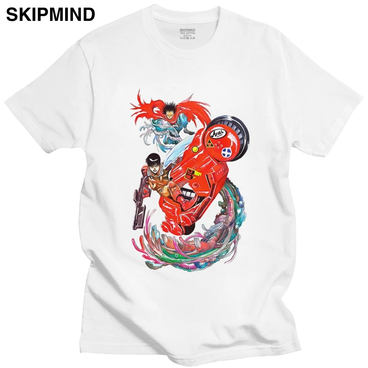 

Красивая Мужская футболка Акира Сима тецуо, хлопковая Футболка с круглым вырезом, принт Shotaro Kaneda, Японское Аниме Neo Токийская футболка, одежд...