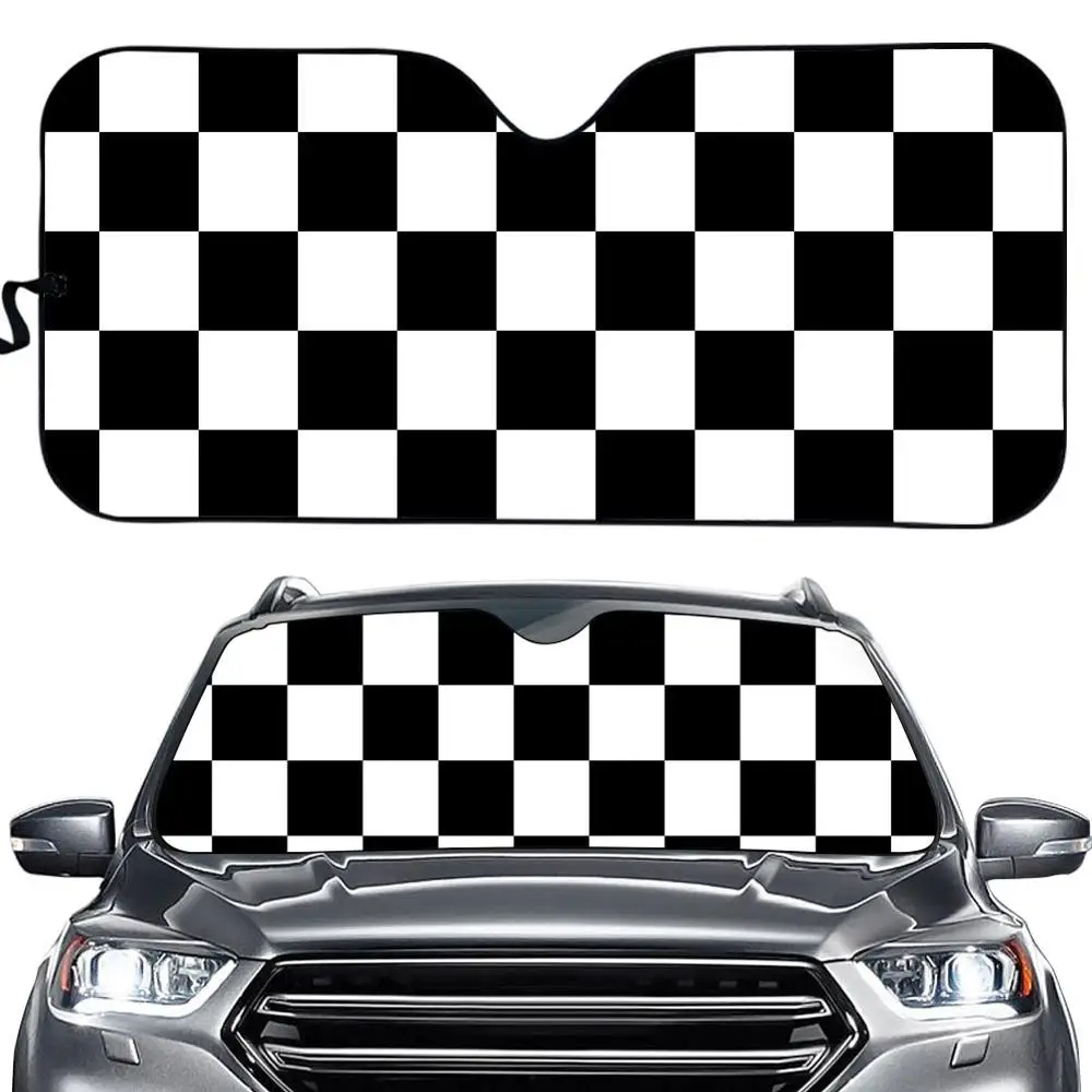 Черно белый солнцезащитный козырек для лобового стекла flga в клетку