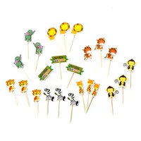 24pcs jungle animal theme party cake toppers birthday cake decorations kids birthday party decorations forest zoo party supplies