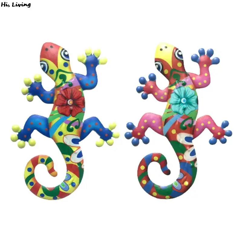 

Metal Wall Art Colorful Wrought Iron Lizard Gecko Stylish Decoration Inspirational Sculpture Ornament for Living Room Bedroom