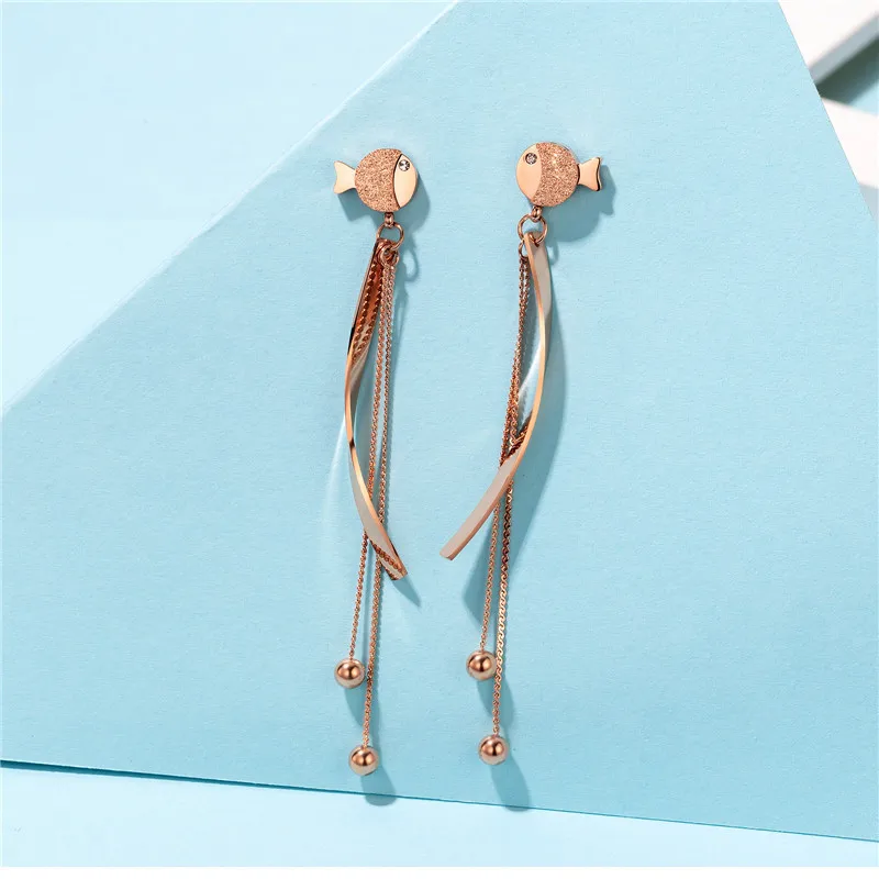 

2021 Trend Female Retro Fashion Titanium Steel Long Earrings For Women Rose Gold Anima Jewelry E141