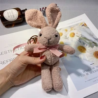 cute plush rabbit keychain for women student creative doll bag pendant bow doll school bag accessories decorative gifts