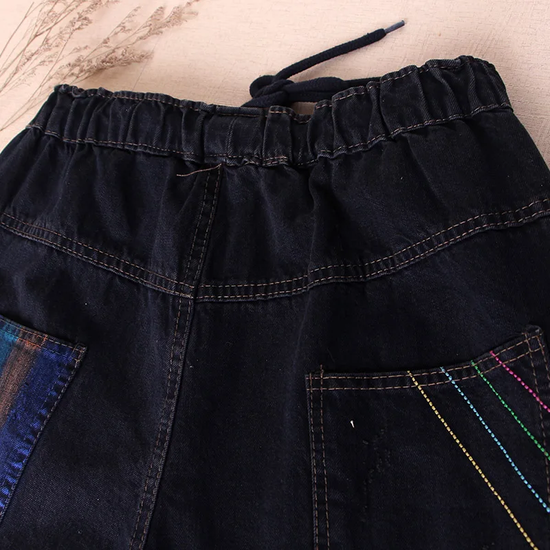 Женские Мешковатые джинсовые брюки корейские женские цветные с вышивкой Wenqi для