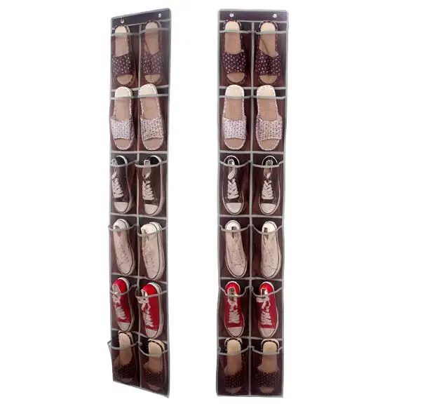 Over The Door Shoe Organizer 12 Large Mesh Pockets Hanging closet organizer Mesh Pockets Hanging Shoe Rack bag hanging - Цвет: brown