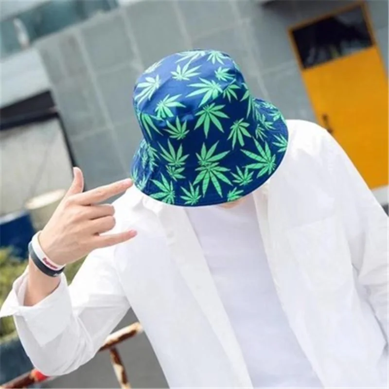 

Maple Leaf Double-Sided Bucket Hat Women Men Hip Hop Caps Panama Print Couple Summer Cotton Fishing Sun Bob Visor Fisherman Hat