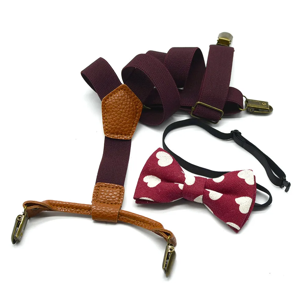 Hot Matching Braces Suspenders and Luxury Bow Tie Set Kids Children Boys Wedding Y-Back Braces Bow Tie Elastic Kids Adjustable